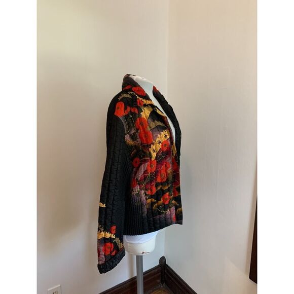 Y2K VTG UBU Puffer Jacket Crushed M Ruched Floral 90 Beaded Crinkle Zip Art Boho - Picture 6 of 16